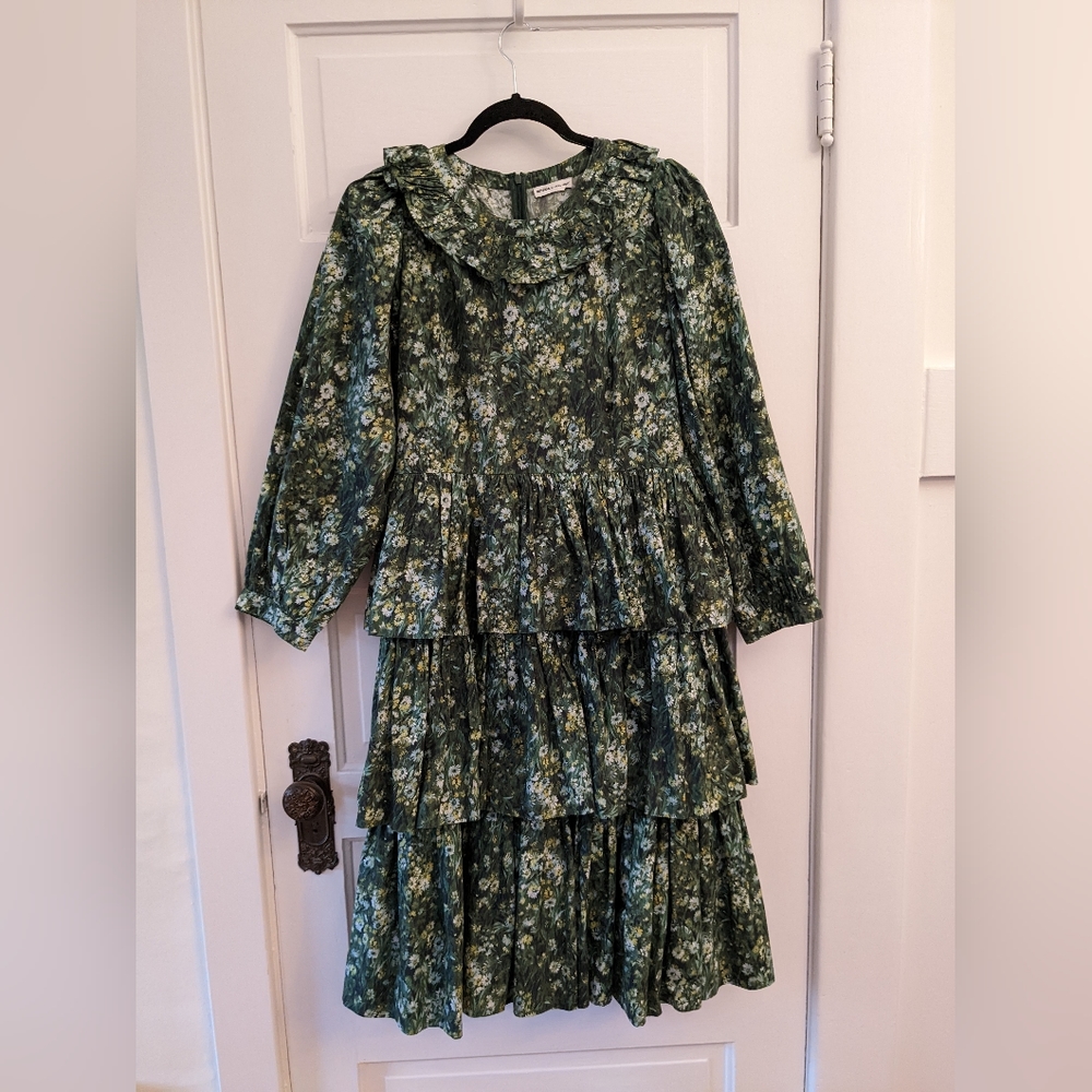 Laura Ashley x Batsheva Welsh Dress in Green Sherwood Forest Print Size 10